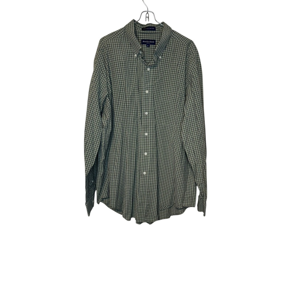 Austin‎ Reed London Men Shirt 80's 2-Ply Cotton Check Long Sleeve Button Down XL